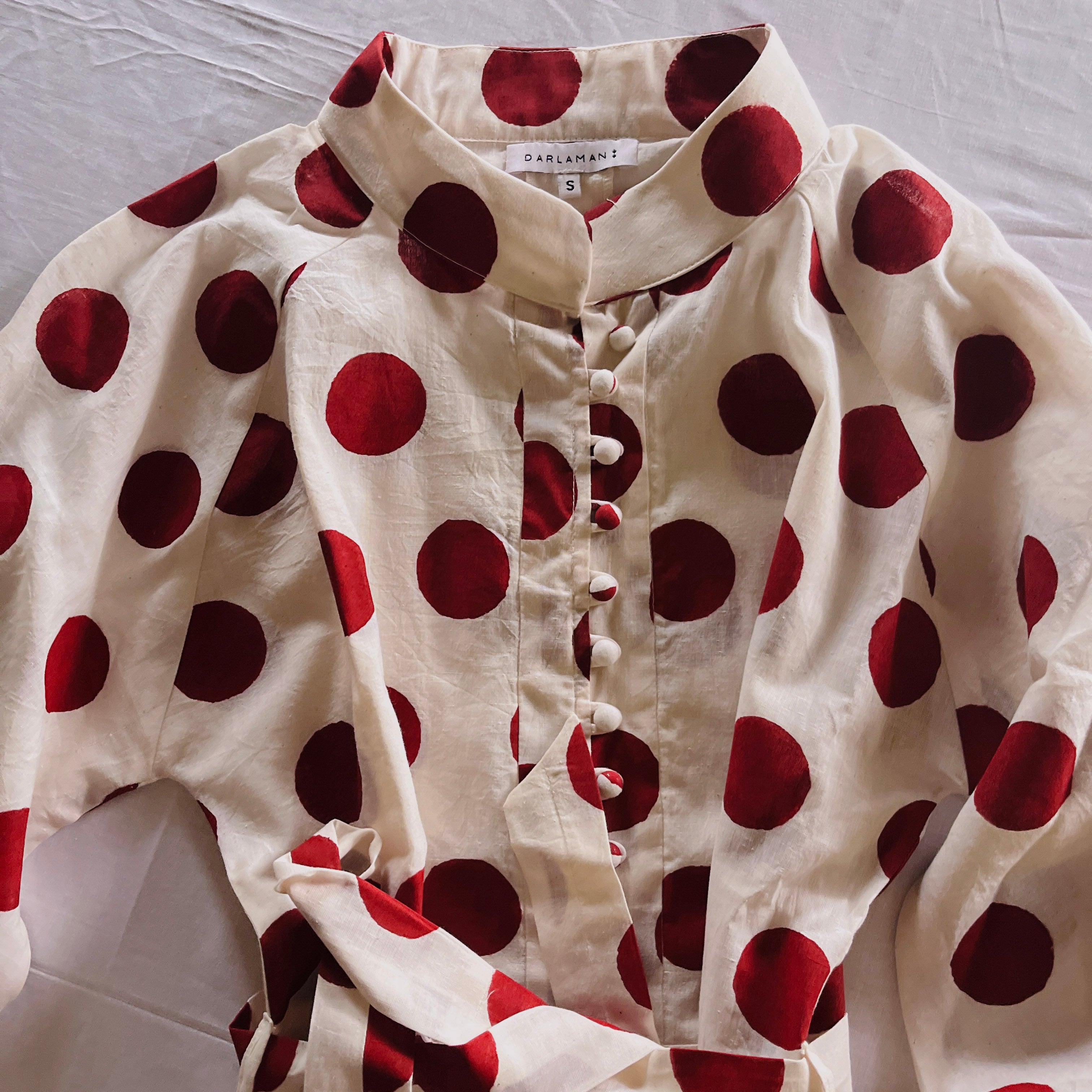 Nehru Polka Dot Dress - Red