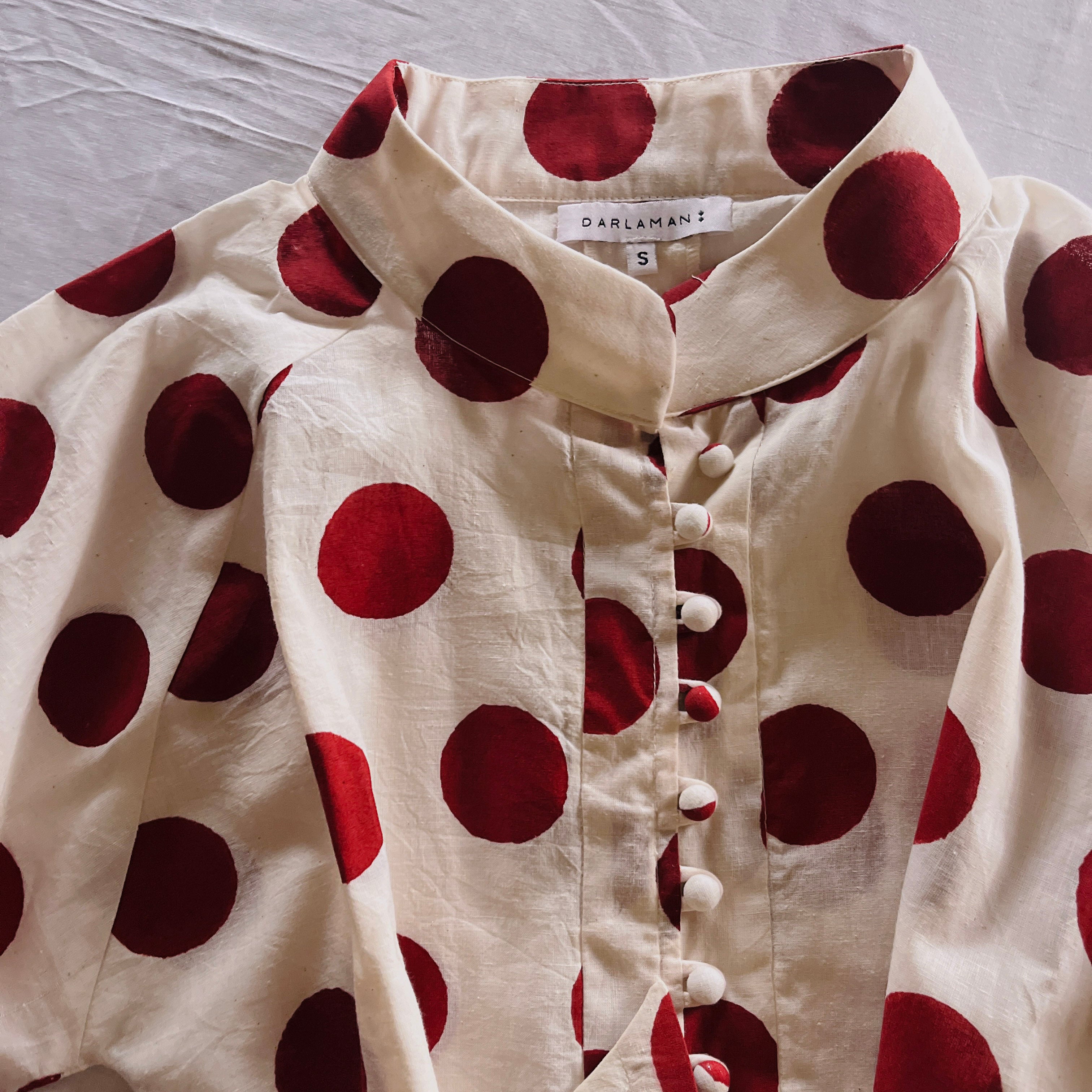 Nehru Polka Dot Dress - Red