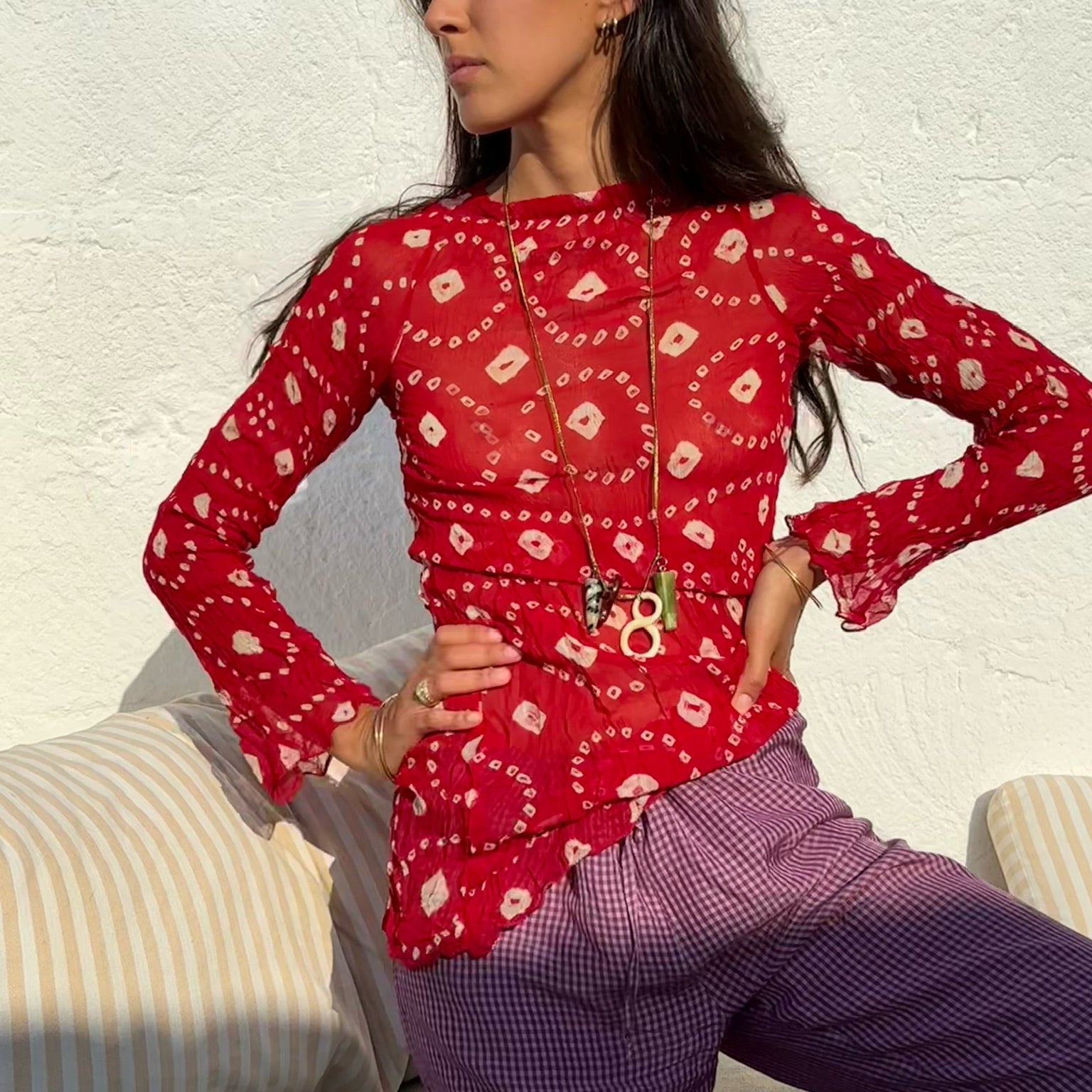 Saf Chunri Dress in Red & White - SHORT