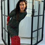 Saf Chunri Long Dress in Green & Red