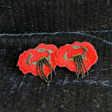 Poppy Flower Embroidered Earrings
