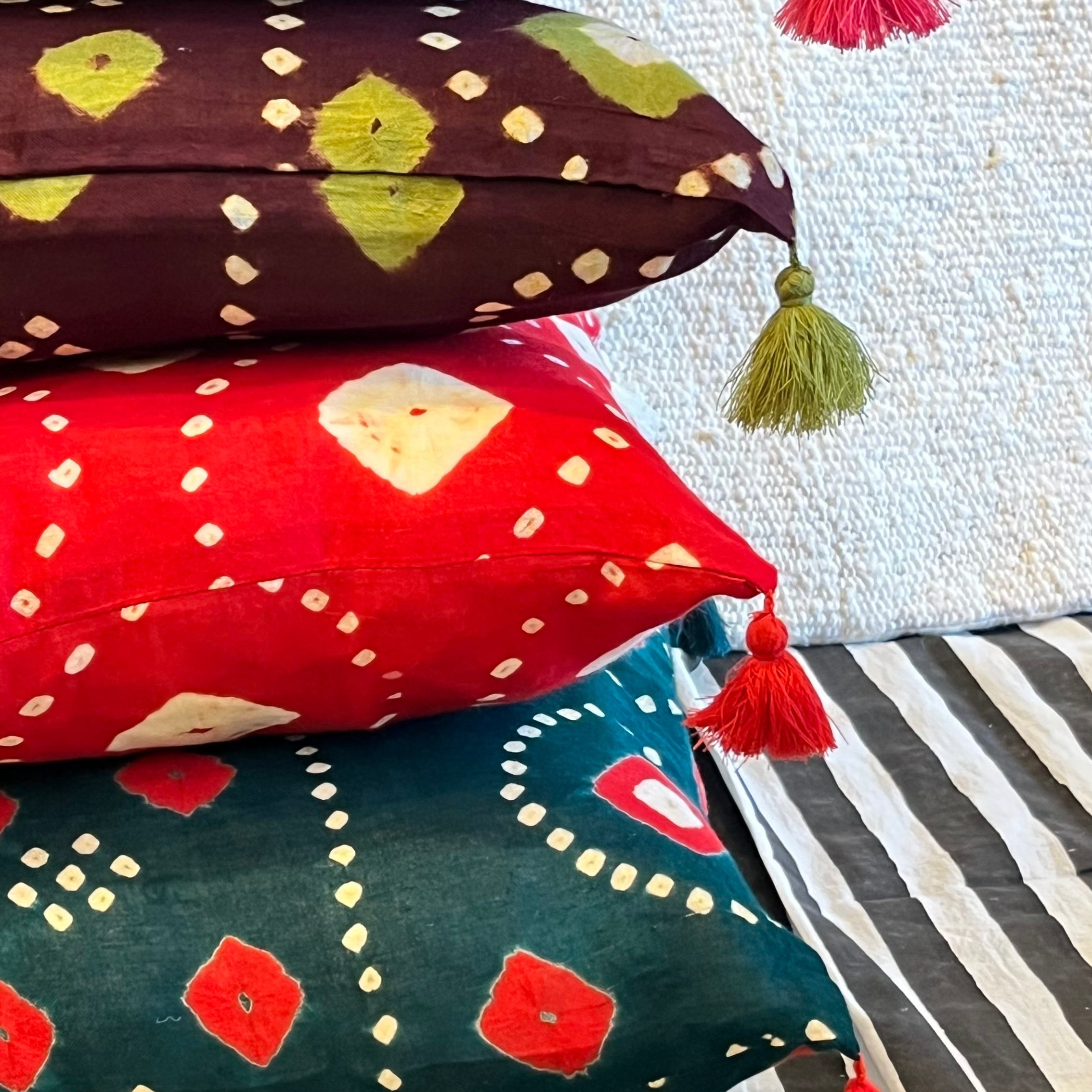 Chunri Cushion Cover in Red & White