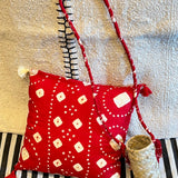 Chunri Cushion Cover in Red & White