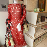Saf Chunri Dress in Red & White - LONG
