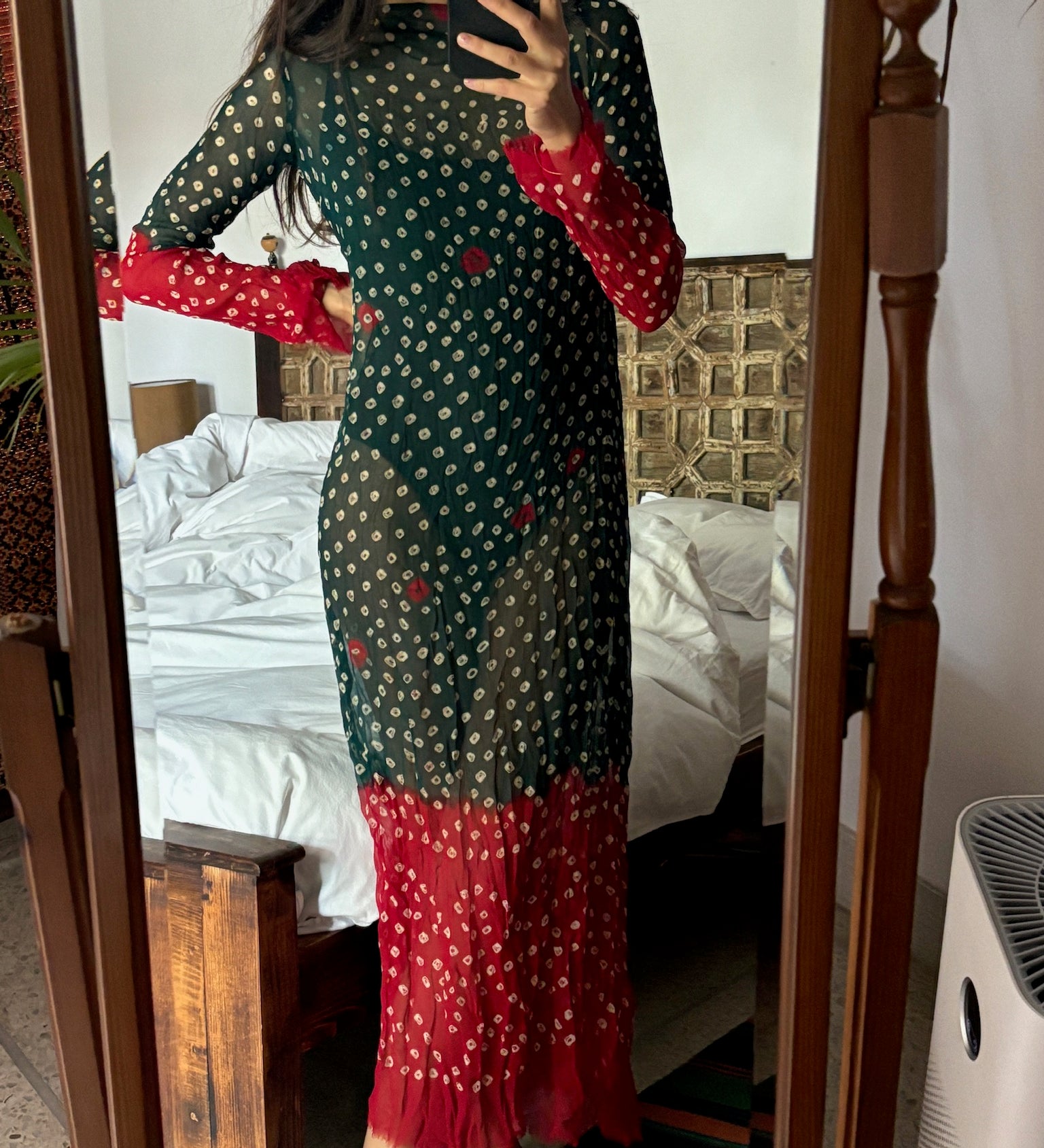 Saf Chunri Dress in Green & Red - LONG