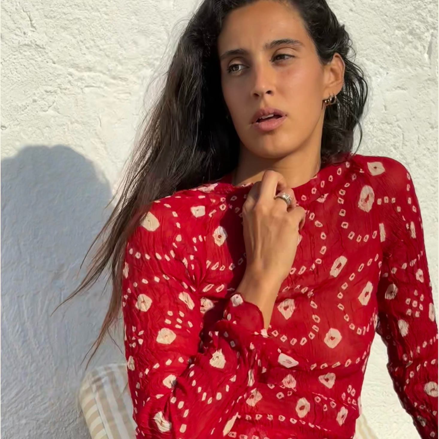 Saf Chunri Dress in Red & White - SHORT
