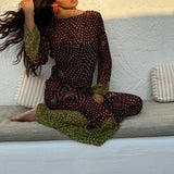 Saf Chunri Dress in Brown & Green - LONG